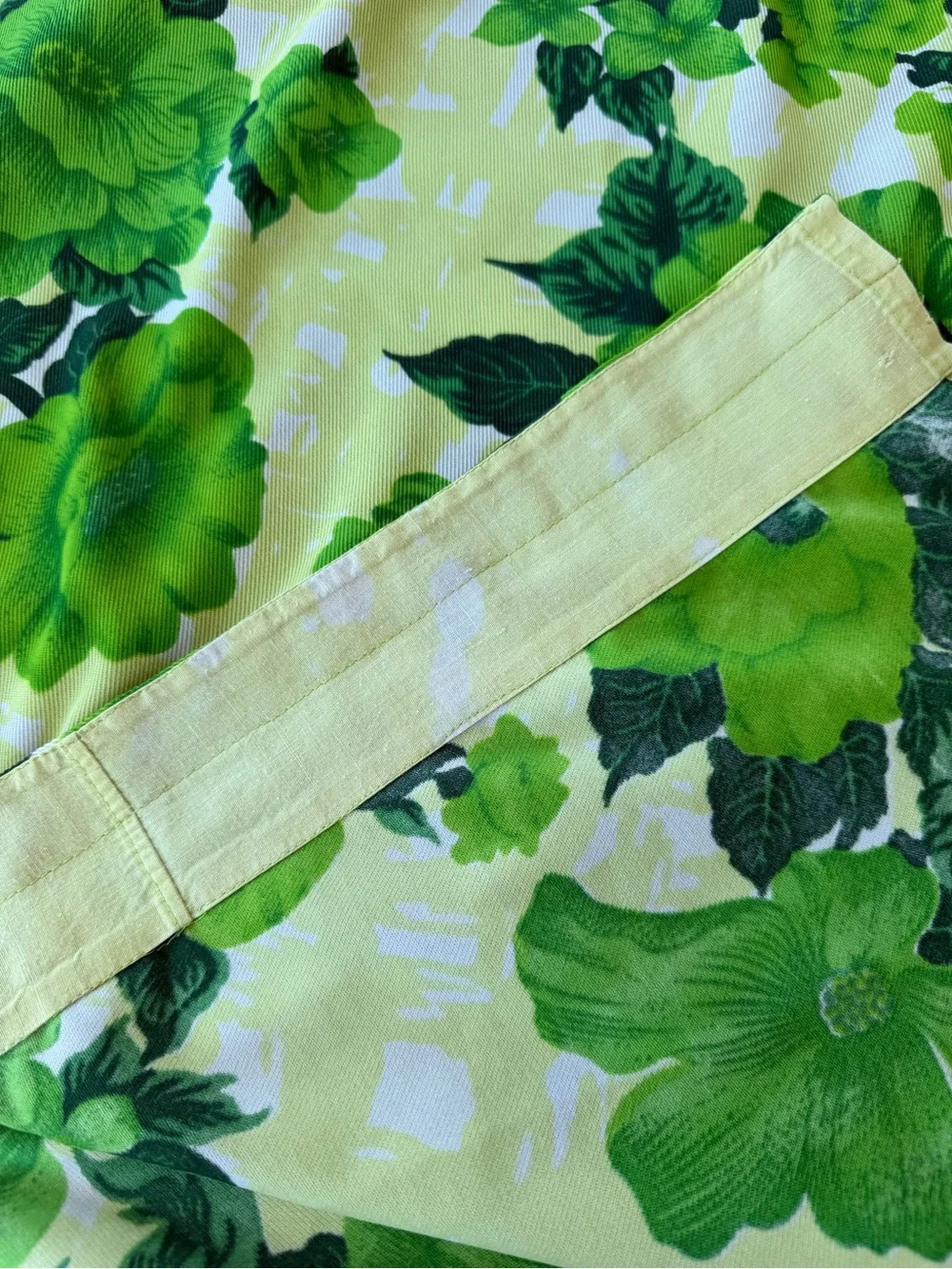 Vintage MCM Retro Floral Handmade Curtain Panel Green Yellow Rod Pocket 52x76